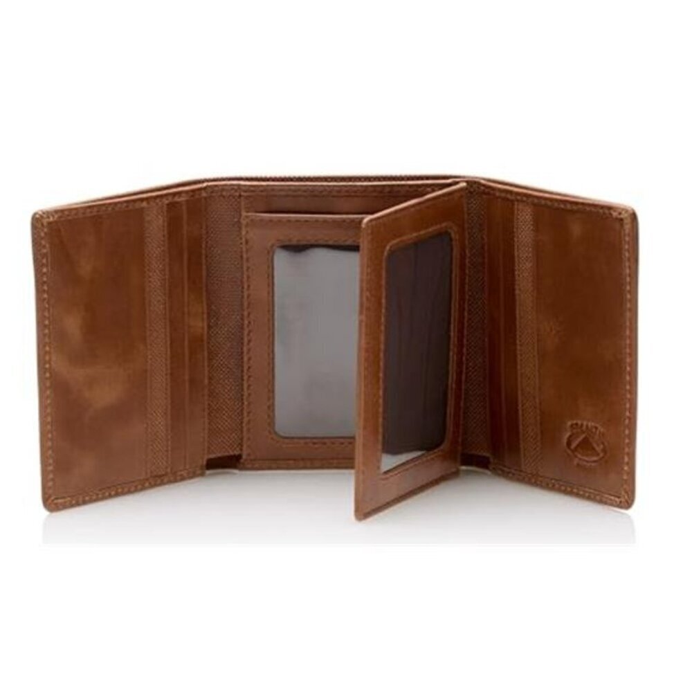 Men's RFID Leather Trifold Wallet Brown Flip ID